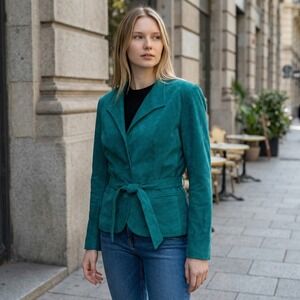 Vintage Roth Le Cover Teal Ultrasuede Belted Blazer Jacket ILGWU Made in USA 14